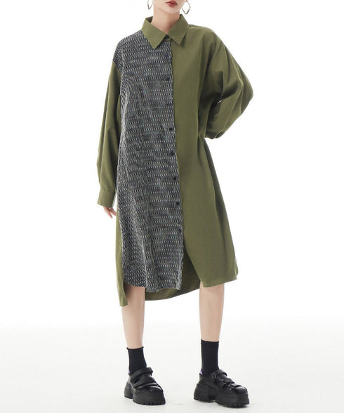 Herringbone Panel Shirt Dress